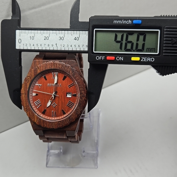 Mens Bewell Zebra Wood 45mm Date Watch Analog Quartz Lightweight Handmade Unique - Picture 4 of 9